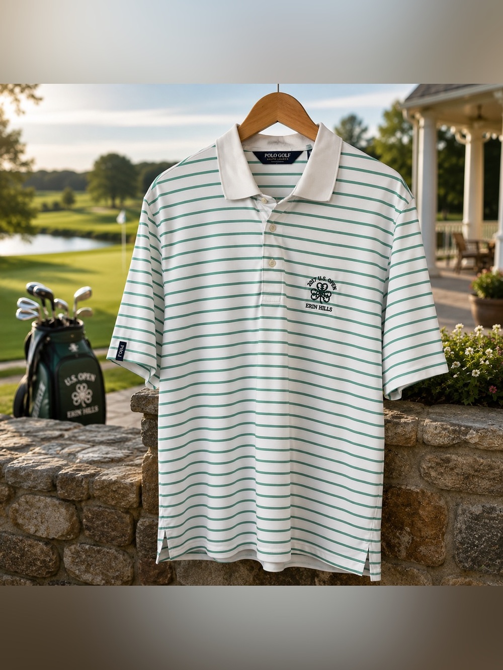 Polo Golf Ralph Lauren 2017 US Open Erin Hills Striped Performance Polo Shirt M